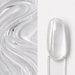 Builder gel Clear N9, gel de construcție transparent aplicat pe o mostră ovală pentru unghii, cu textura clear în fundal