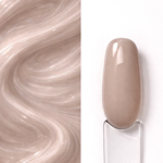 Builder gel Mocha Latte N9 aplicat pe o mostră ovală pentru unghii, cu textura nuanței în fundal
