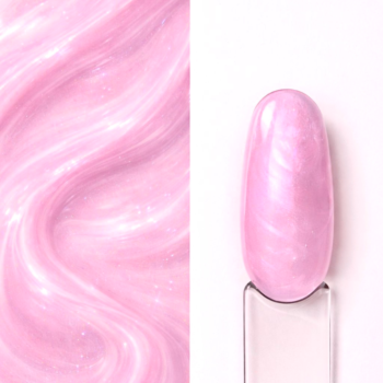 Builder gel Rose Shell N9 aplicat pe o mostră ovală pentru unghii, cu detaliul nuanței în fundal